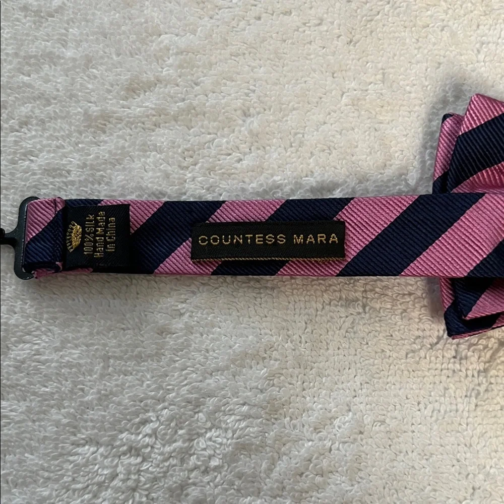Stylish Boys Pink and Navy Striped Bow Tie, Adjustable Sizing (14 1/2 - 20)